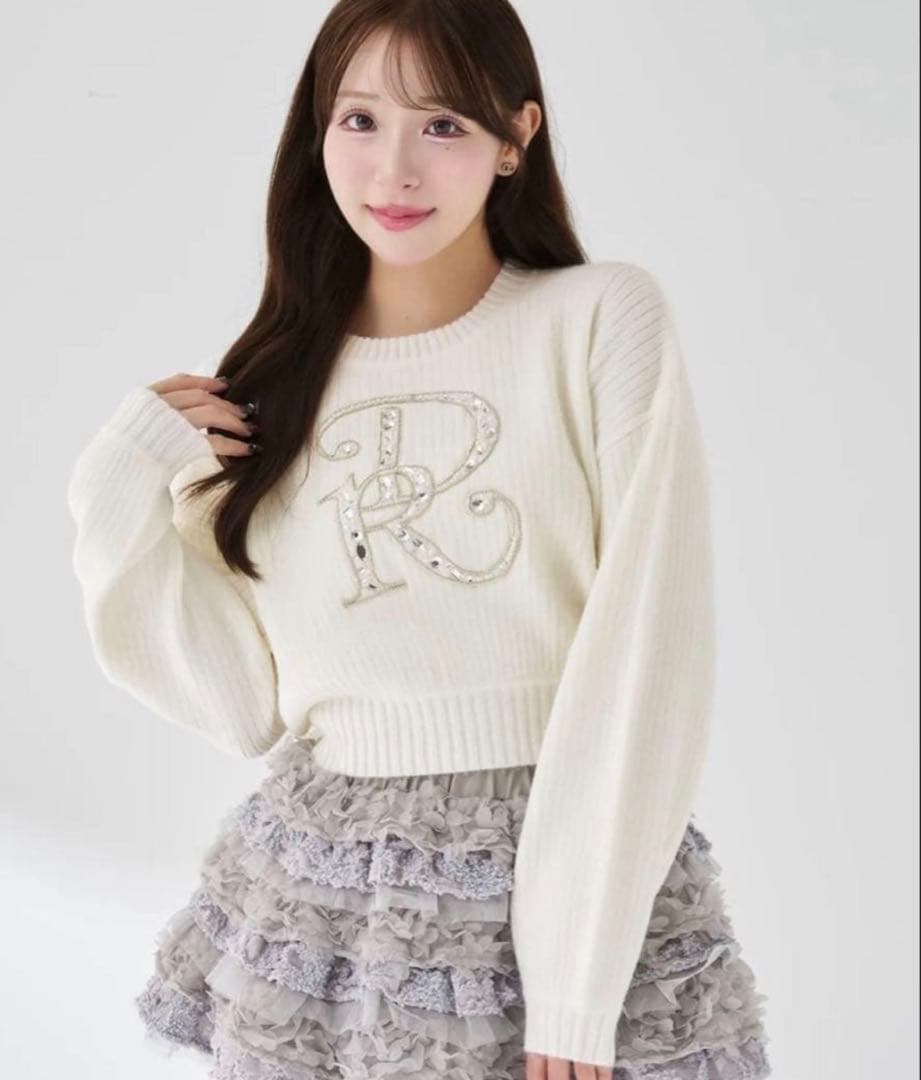 Darich ダーリッチ ビジューボリュームリブニット トップス ホワイト