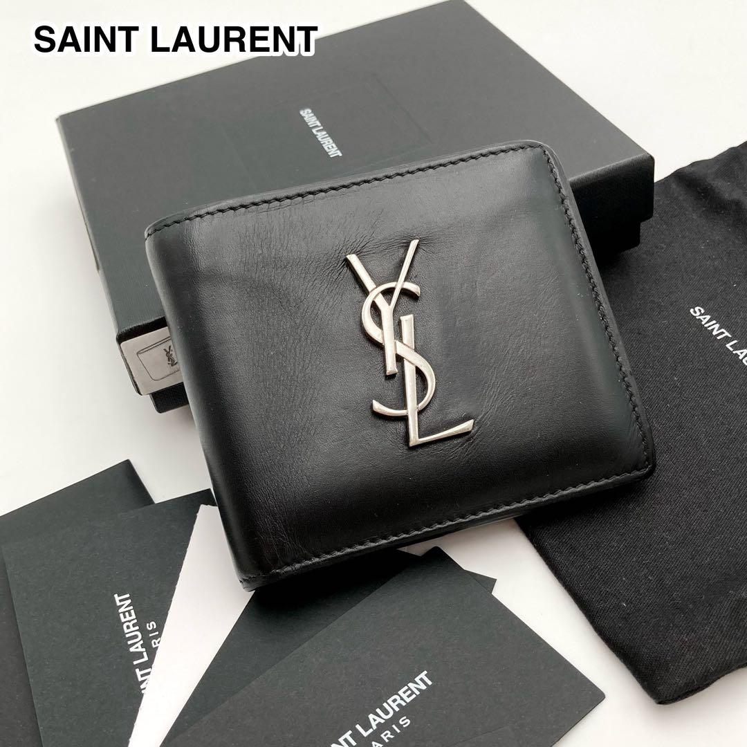 みみ♪✨サンローランパリ 二つ折り財布 黒 レザー カサンドラ YSLロゴ サンローラン SAINT LAURENT 二つ折り財布 タイニーカサンドラ