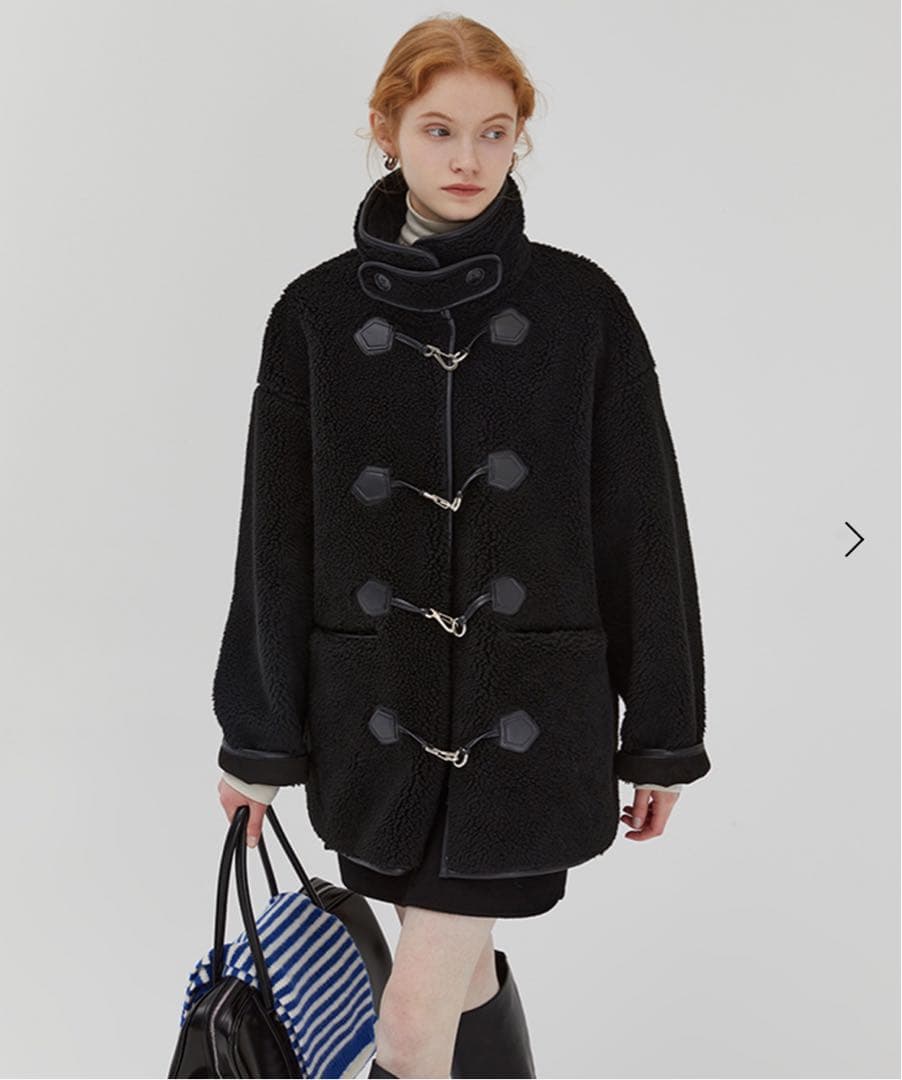 fano studios レザーパイピングスタンドカラーボアジャケット コート ムートンコート ボアコート ボアパイピングスタンドカラームートン