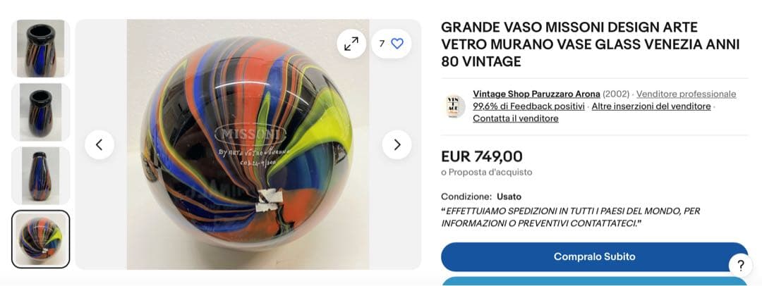 1980´S ミッソーニ ムラーノ製 ガラス ストライプ デザイン 花瓶の通販