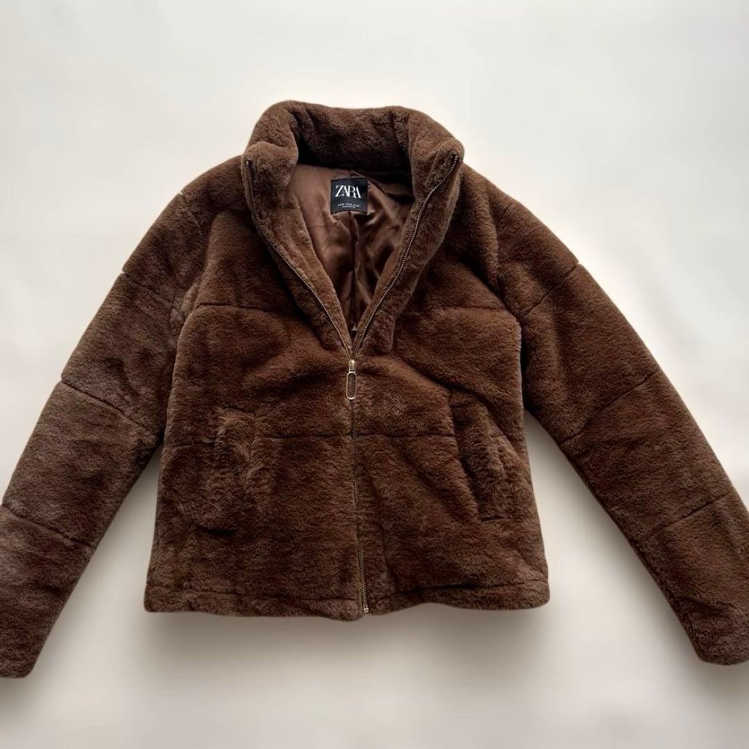 ZARA 】フェイクファージャケット/ブラウン/ショート丈/ XS - メルカリ