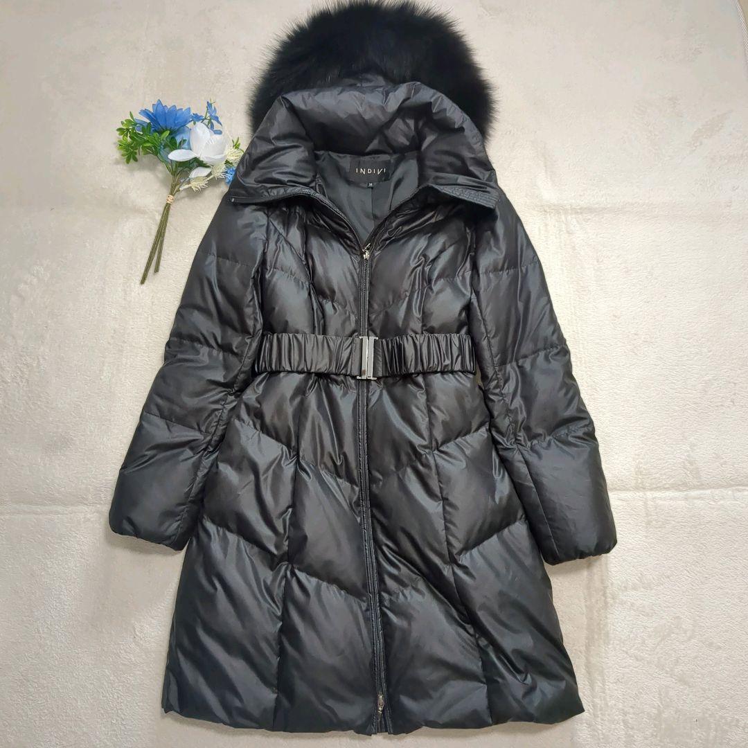 美品 INDIVI ダウンコート ブルーフォックスファー ブラック 38サイズ