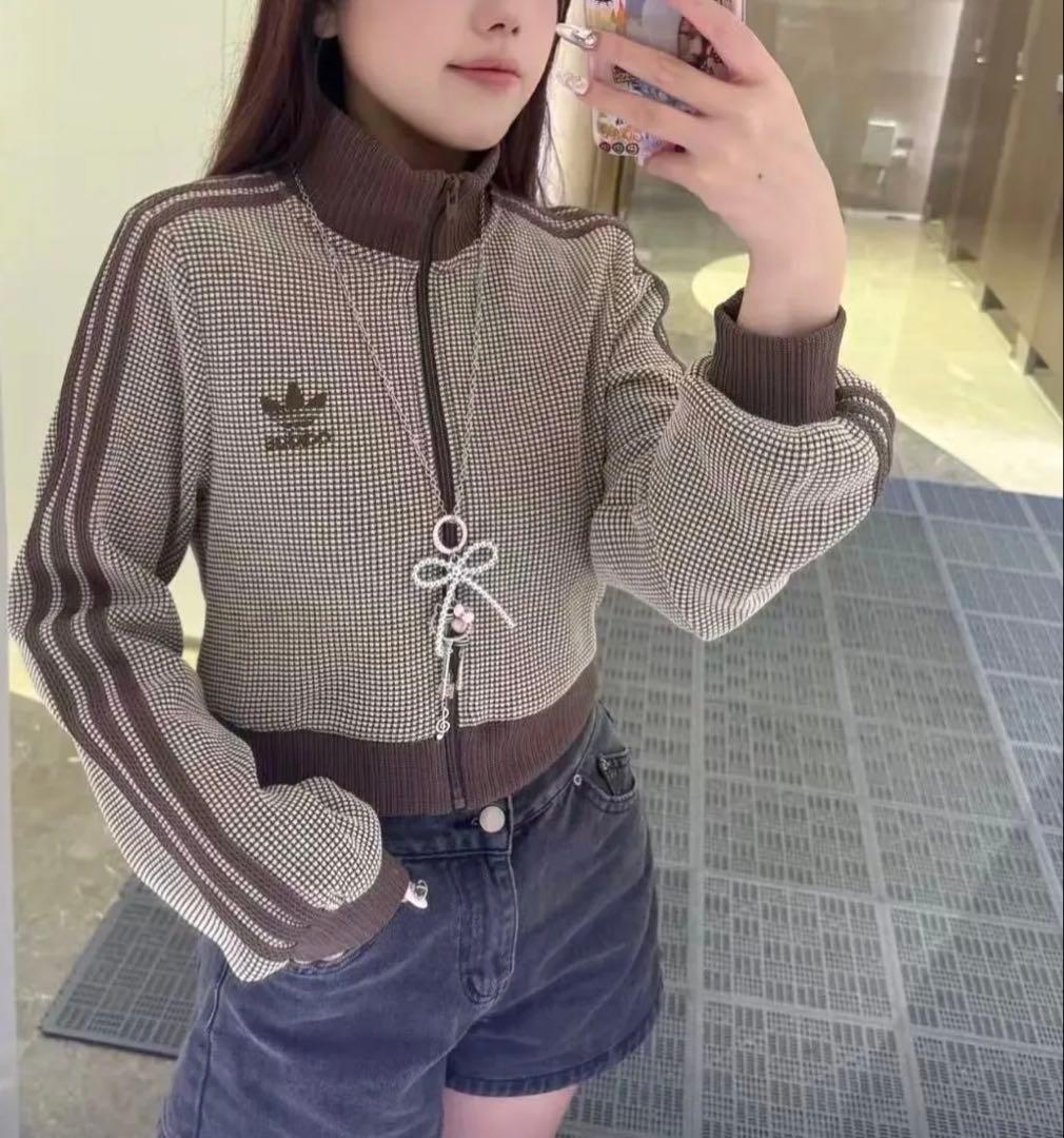 adidas クロップ トラック トップジャージワッフルニット Lサイズ