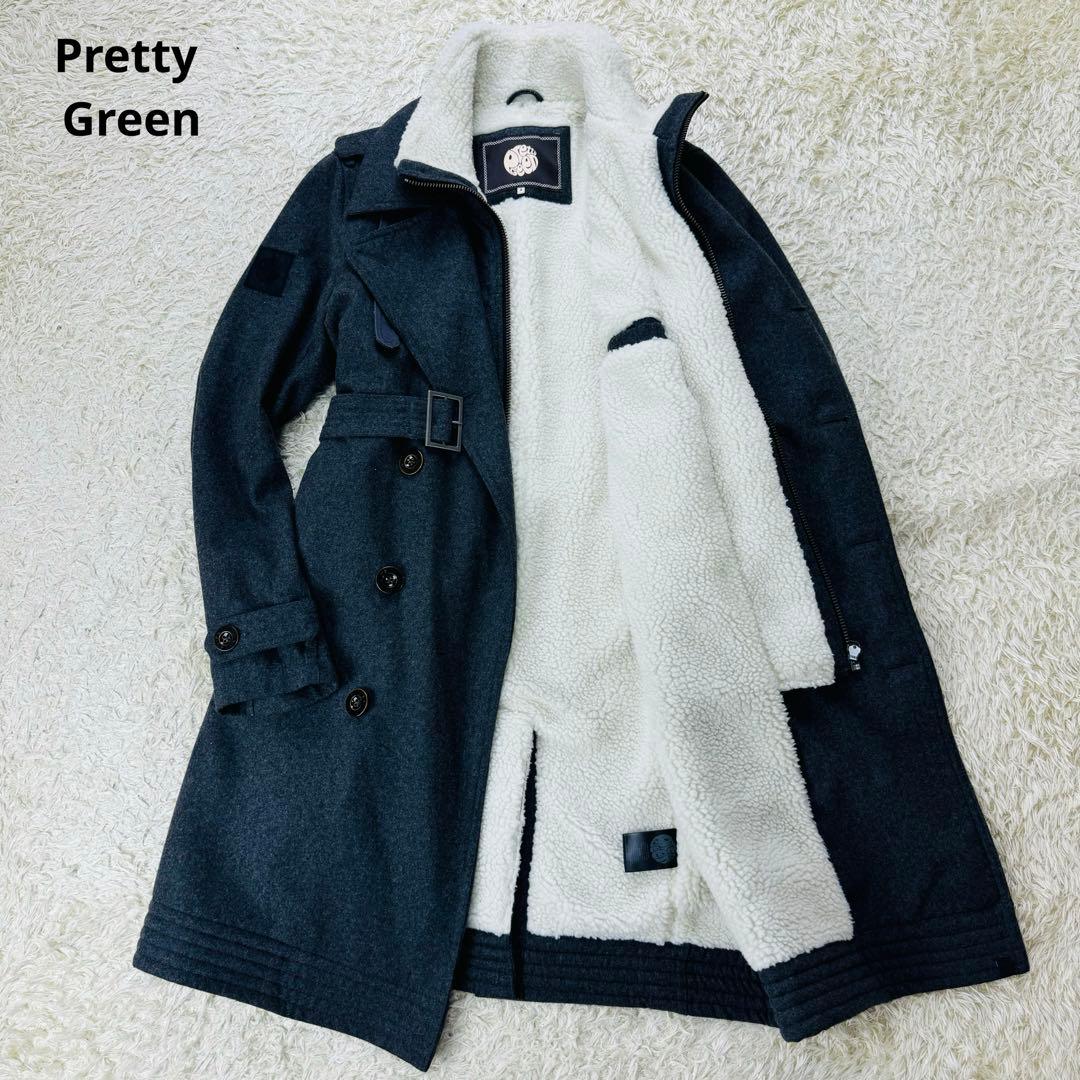 Pretty Green ロングコート トレンチ ダブル ベルト 裏ボア XL