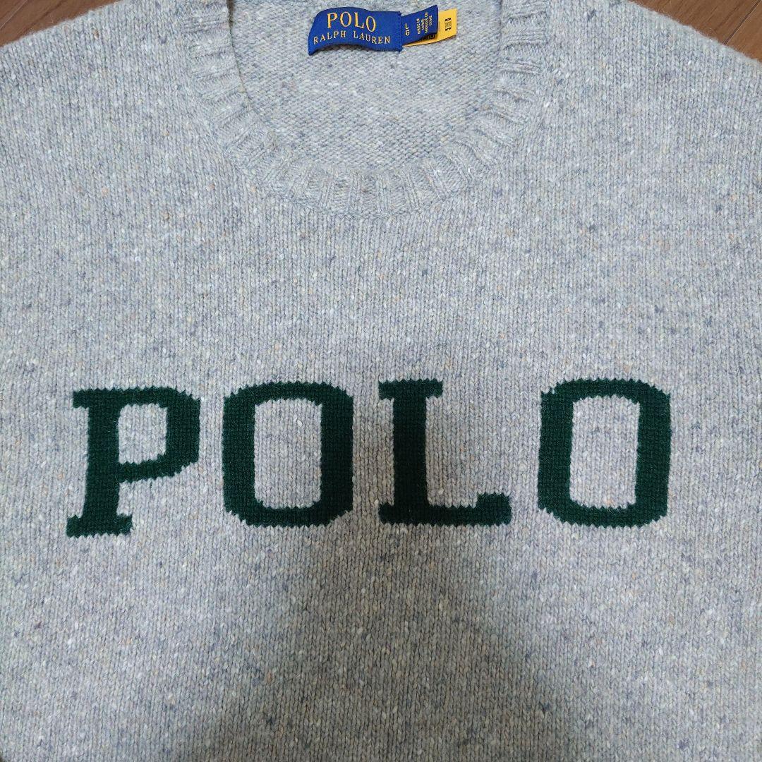 極美品ポロラルフローレン POLOロゴ ニット セーター グレー L 現行