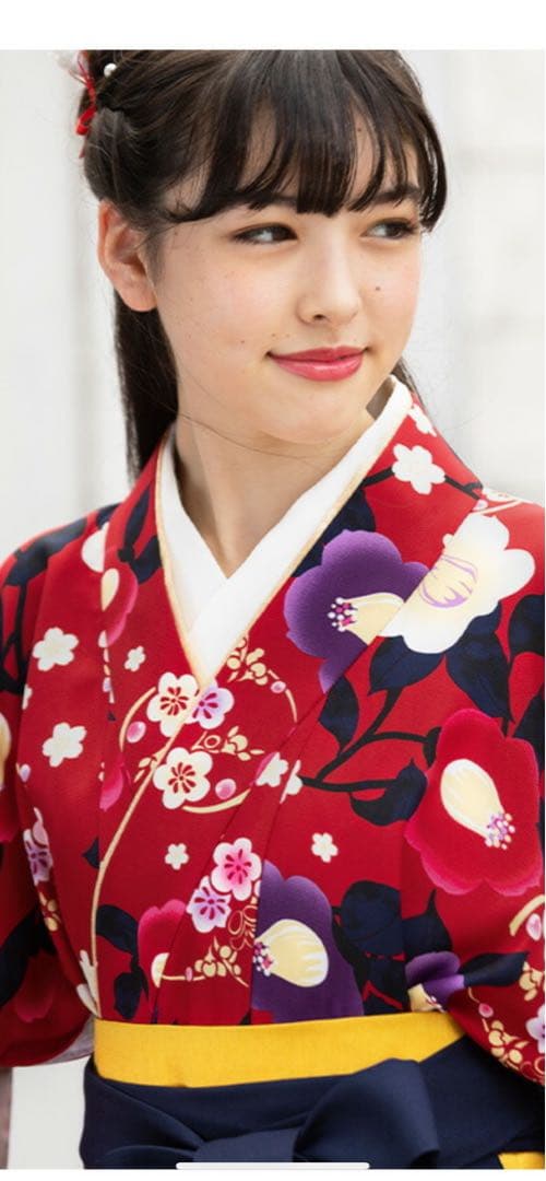 arisana 赤色花柄 着物と袴、髪飾りセット 150㎝