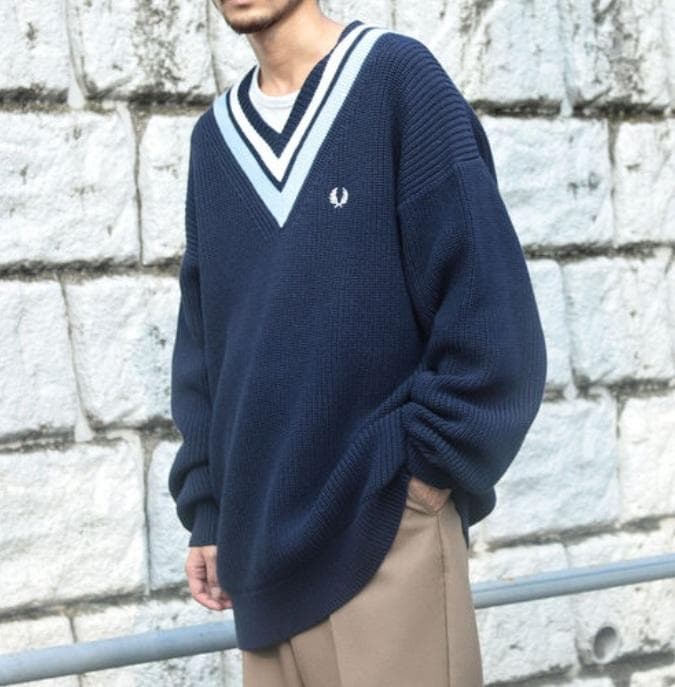 FRED PERRY × BEAMS 別注 チルデンニット M ネイビー 美品