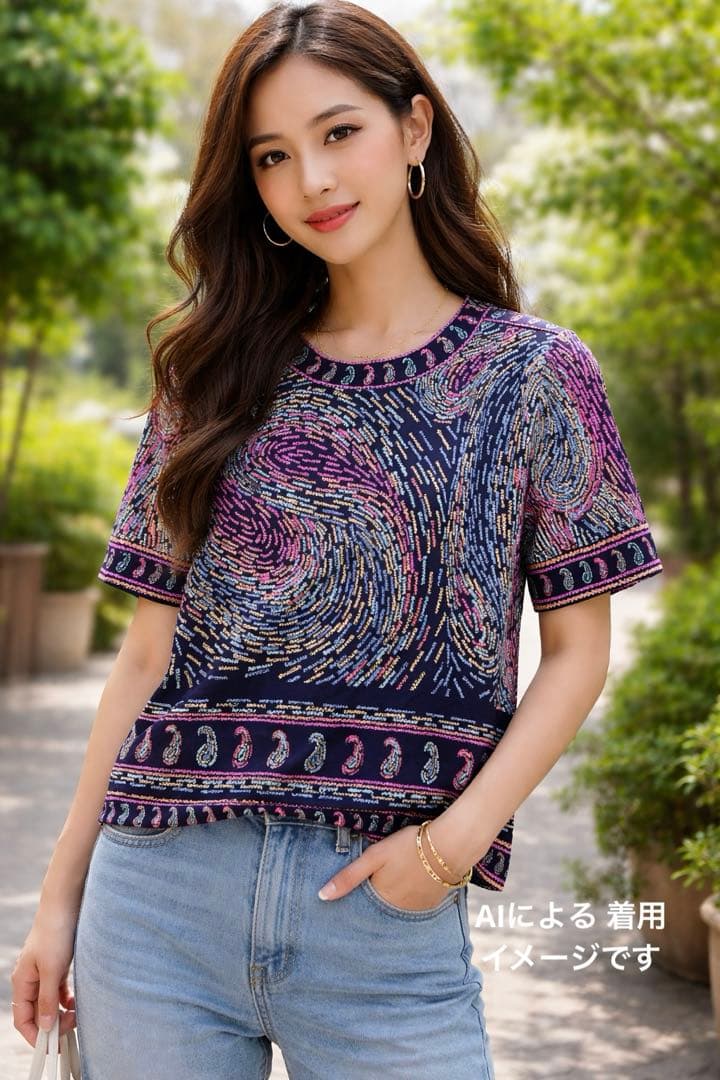 美品】レオナールファッション ペイズリー 総柄 カットソー 40 L相当