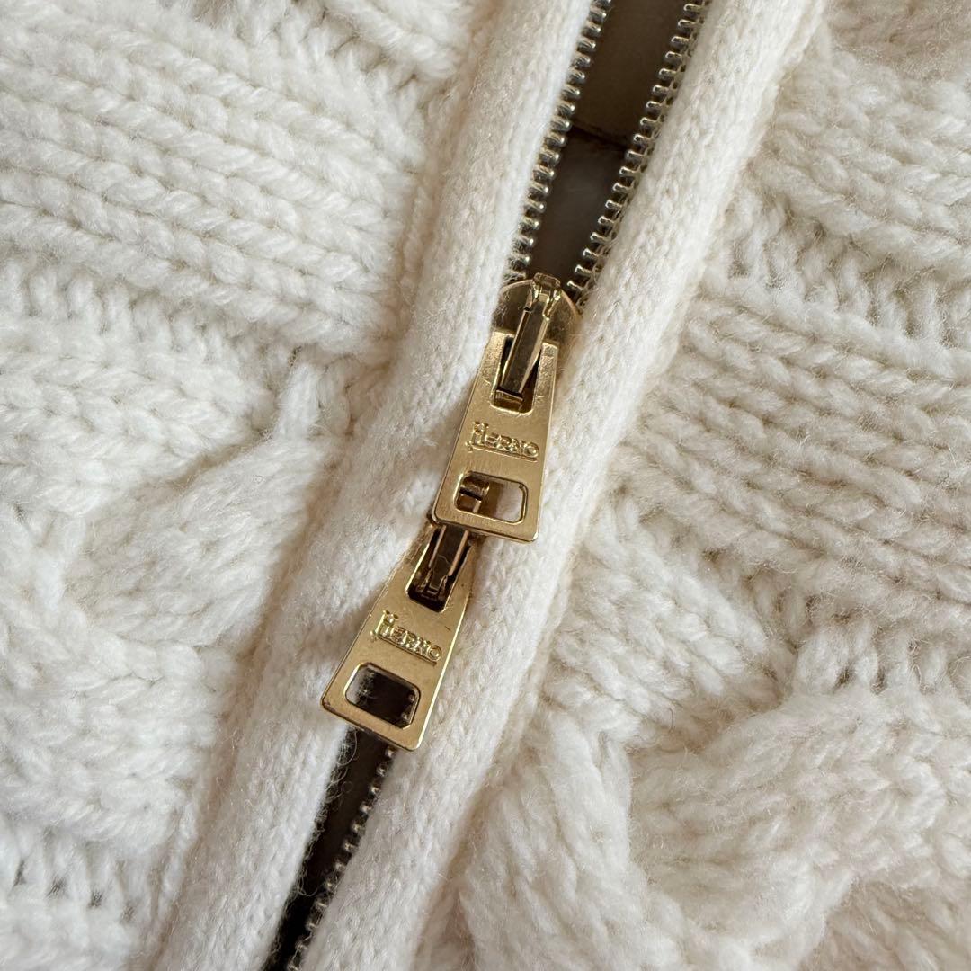 美品☆HERNO ケーブルニット切替 異素材コンビ ダウンジャケット 42