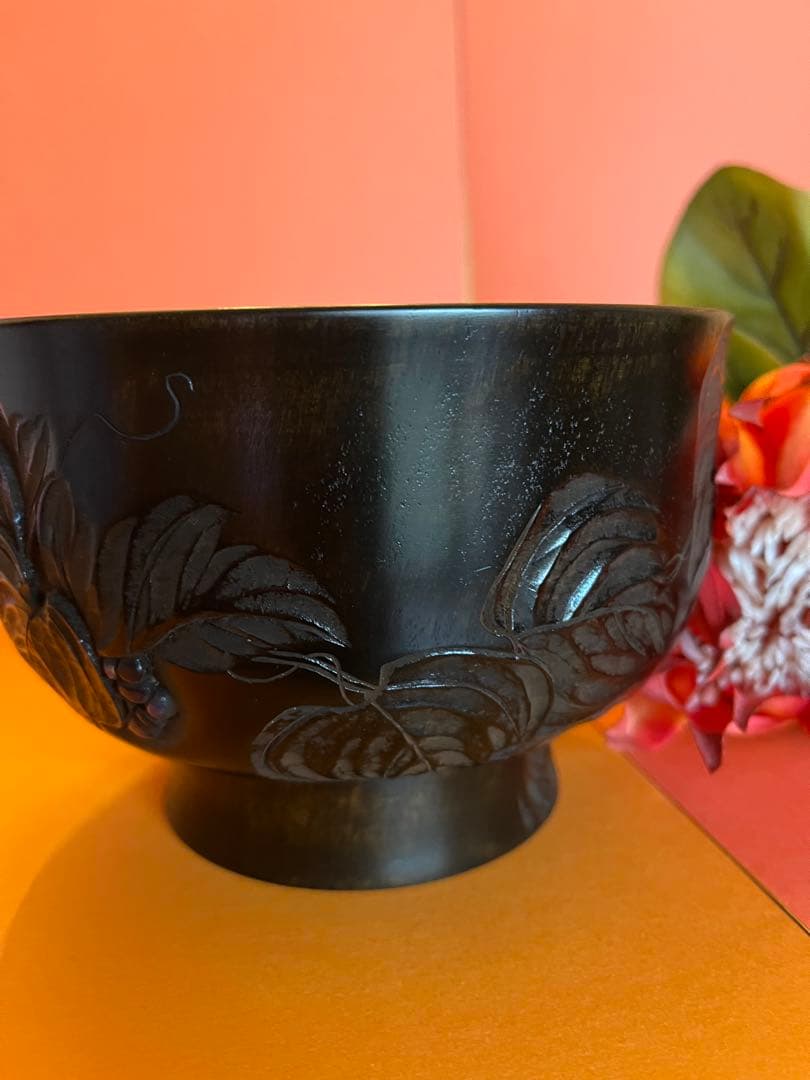 川添日記おおぶり椀 草木彫漆器