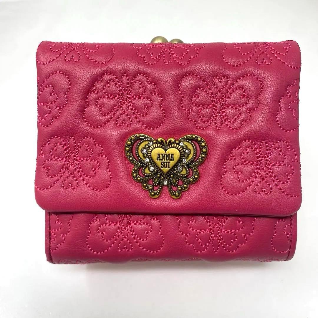 未使用 ANNA SUI アナスイ チェイス 口金二つ折り財布 ピンク がま口