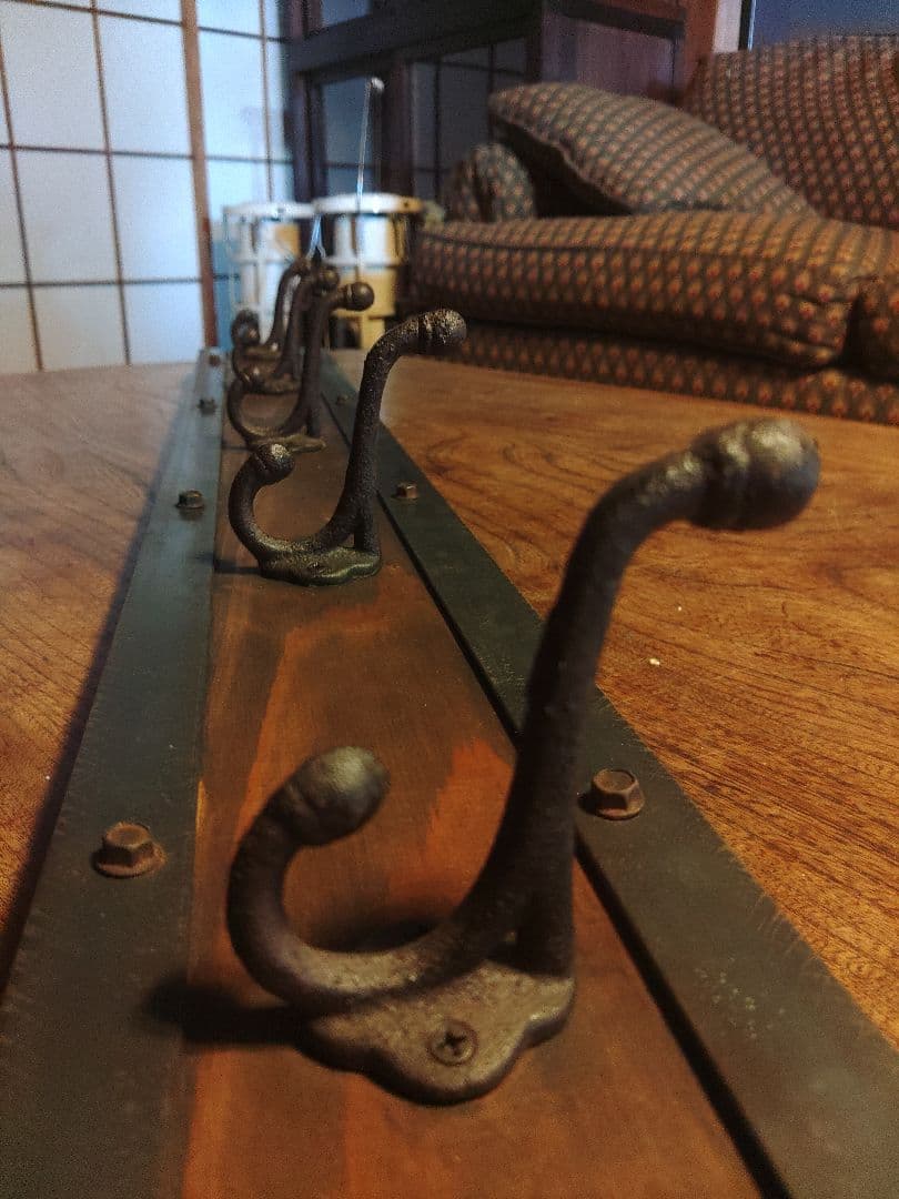 希少 ウォールフック 5フック 木製 金属製 アイアン インダストリアル