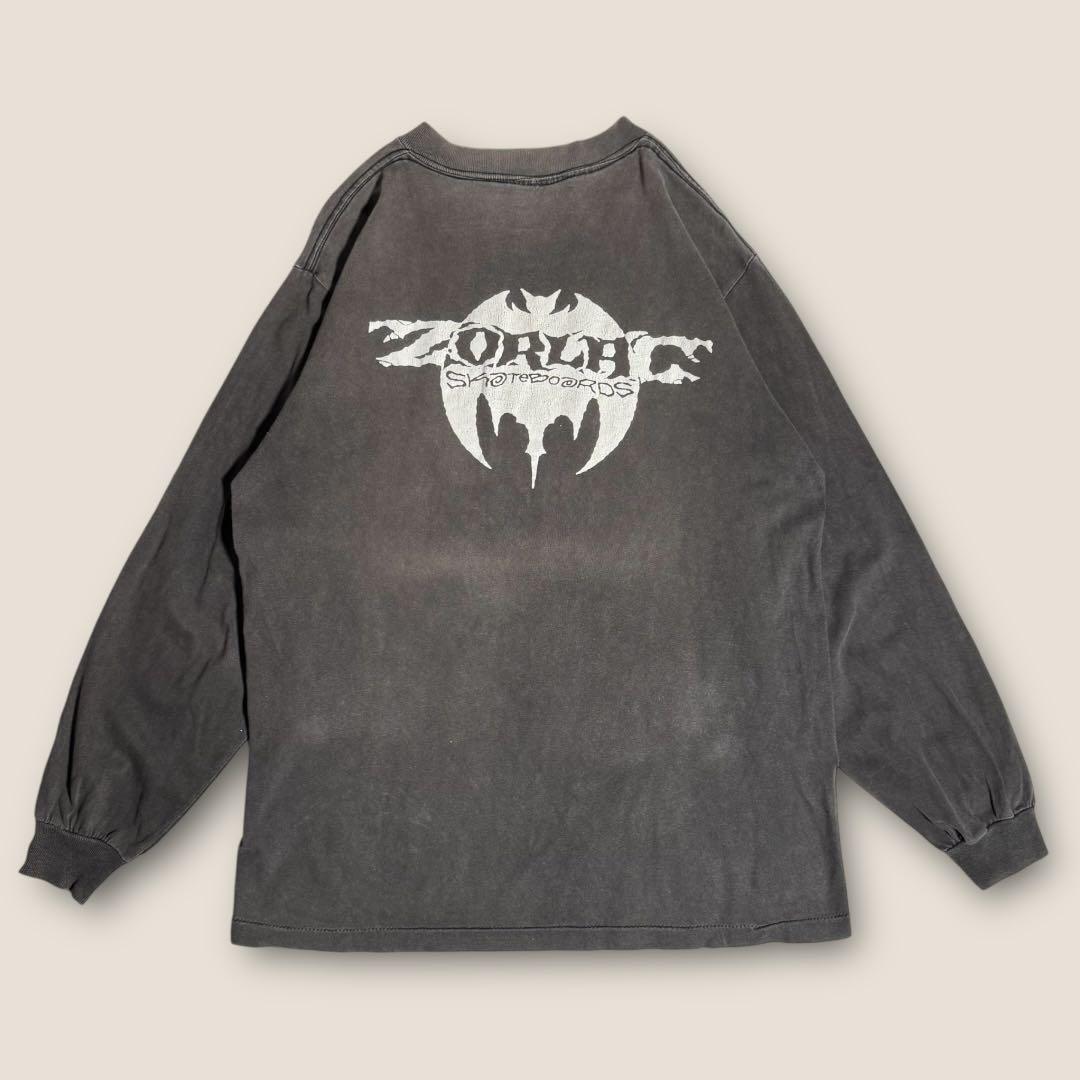 【スケート】90s〜00s タグ無 ZORLAC ロゴ ロンT M相当 黒 NOS 90s Zorlac Skateboards ラストゾーラック Tシャツ 黒白