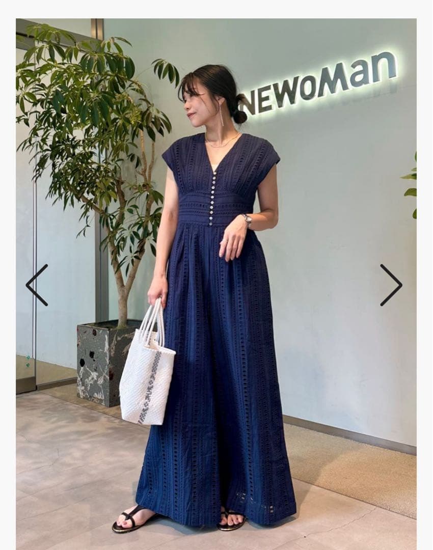 値下ne Quittez pas☆カットワーク オールインワン☆ネイビー☆美品