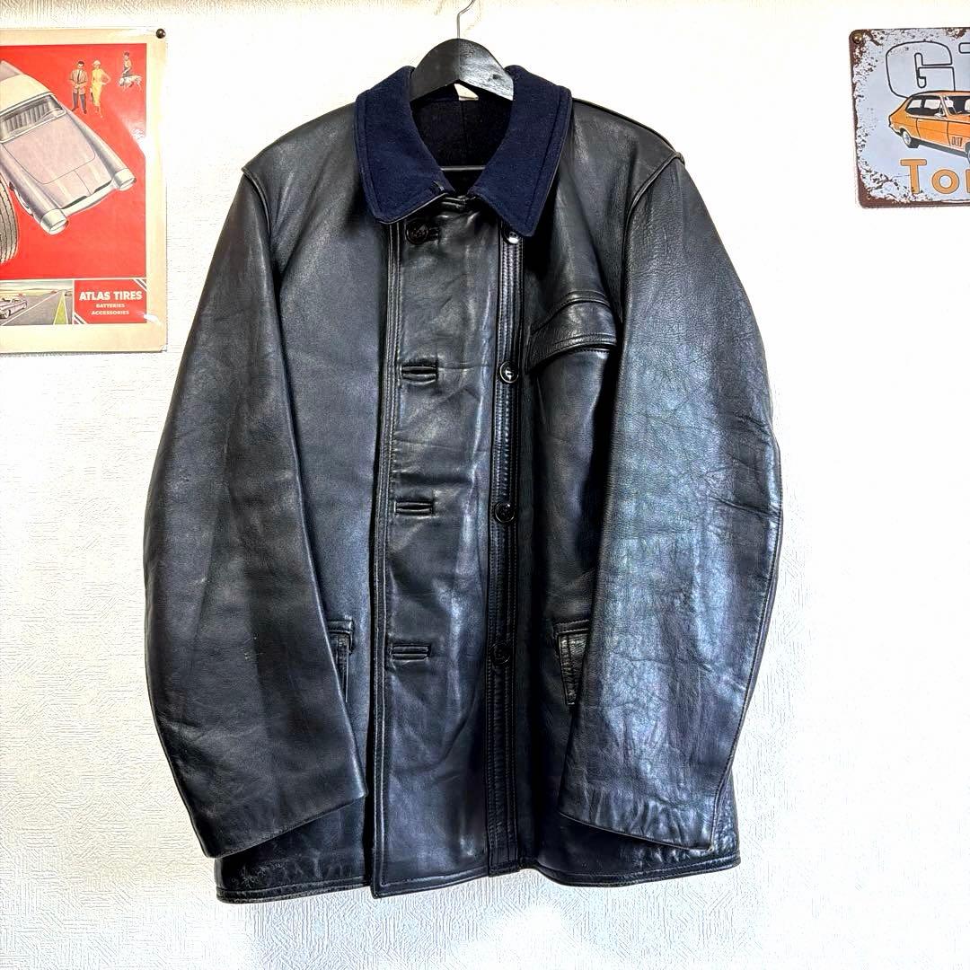 極上 50〜60s コルビジェジャケット レザー フランス ウール襟