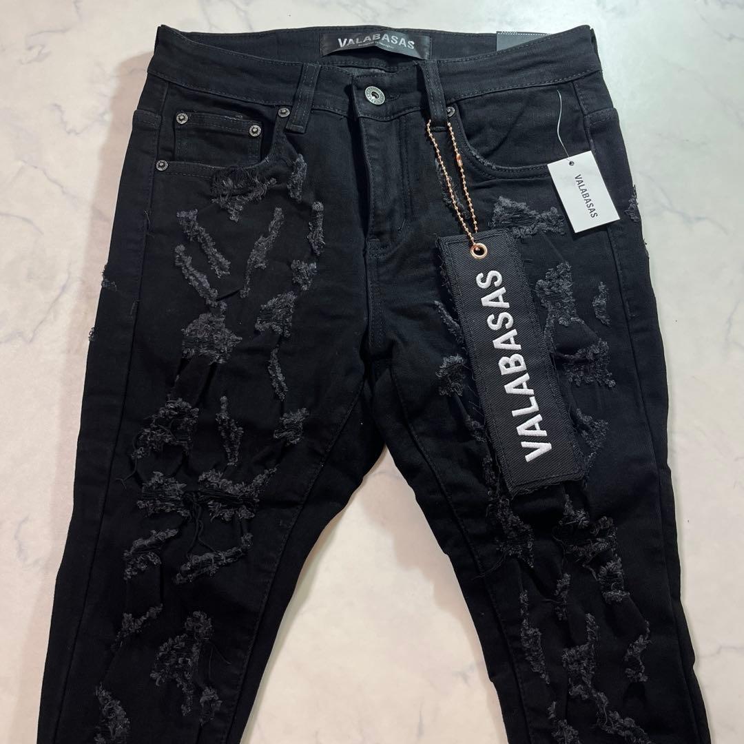 valabasas バラバサス クラッシュスキニーフレアデニム ブラック 29