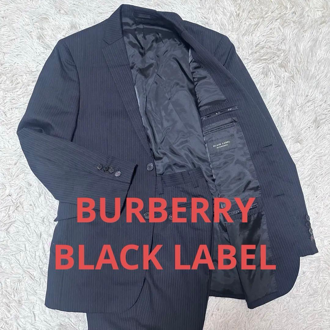 バーバリーブラックレーベル スーツ 38R ブラック ストライプ シルク混