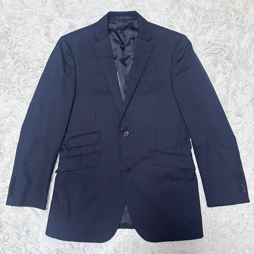 バーバリーブラックレーベル スーツ 38R ブラック ストライプ シルク混