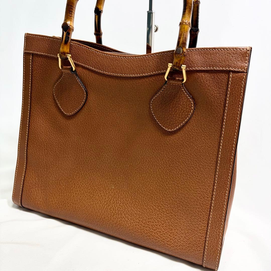 グッチ バンブー ダイアナ ハンドバッグ レザー ブラウン 大容量 多