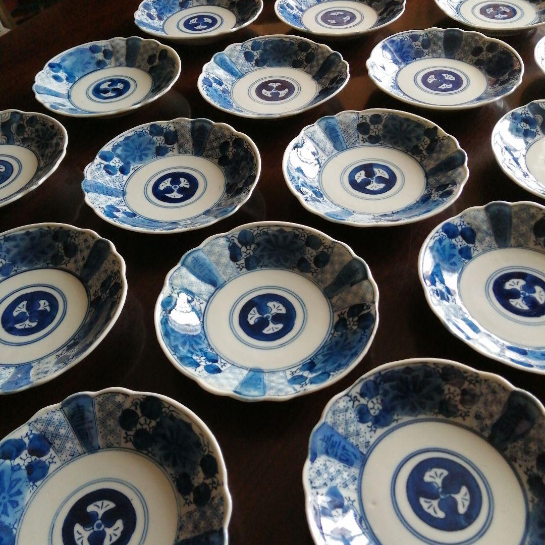 伊万里　染付三方輪花丸皿　20枚　15.5cm　明治～昭和初期