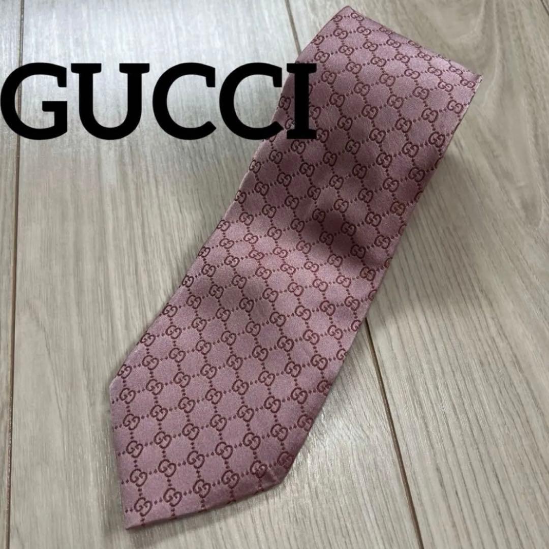 美品！GUCCI グッチ ネクタイ ピンク GGロゴ - メルカリ