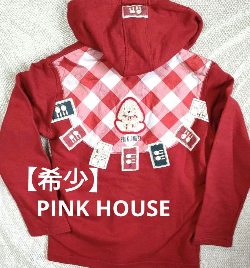 希少】ピンクハウス うさぎワッペン パーカー ギンガムチェック 赤