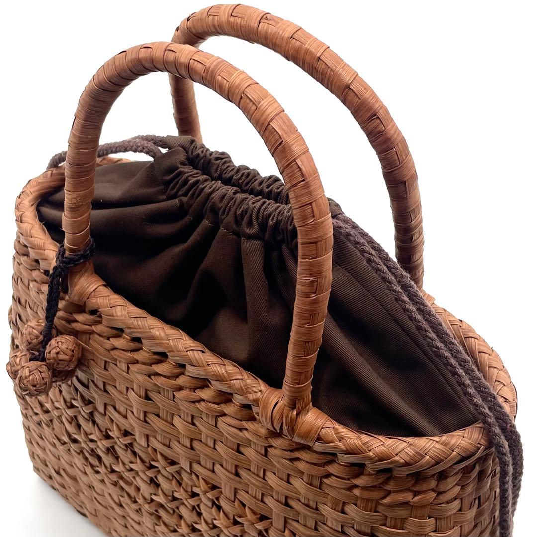 極美品✨山葡萄 かごバッグ 網代+吉祥編み チャーム付き 内布あり