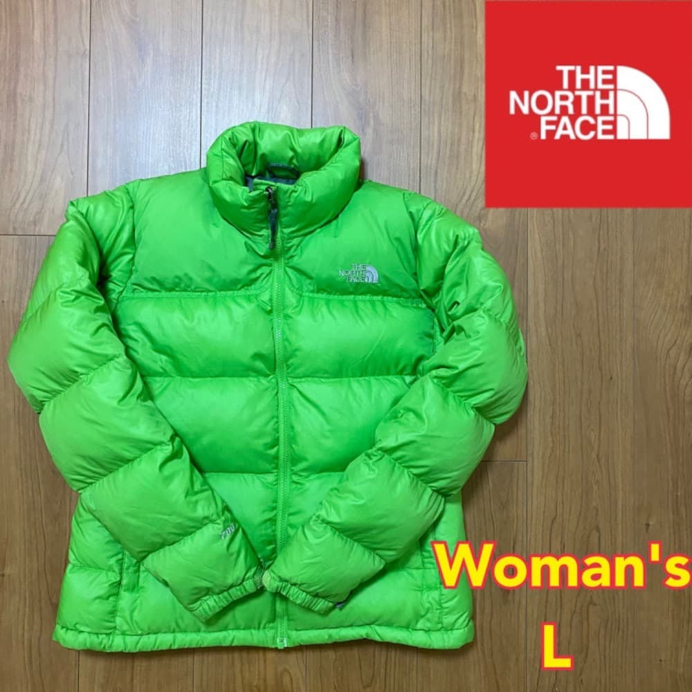 激安☆ノースフェイス ヌプシ ダウンジャケット 黄緑 レディース L