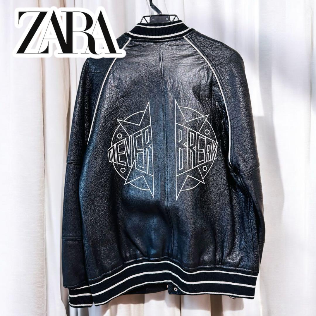 美品】ZARA レザーボンバージャケット 水牛 本革 スタジャン USA M
