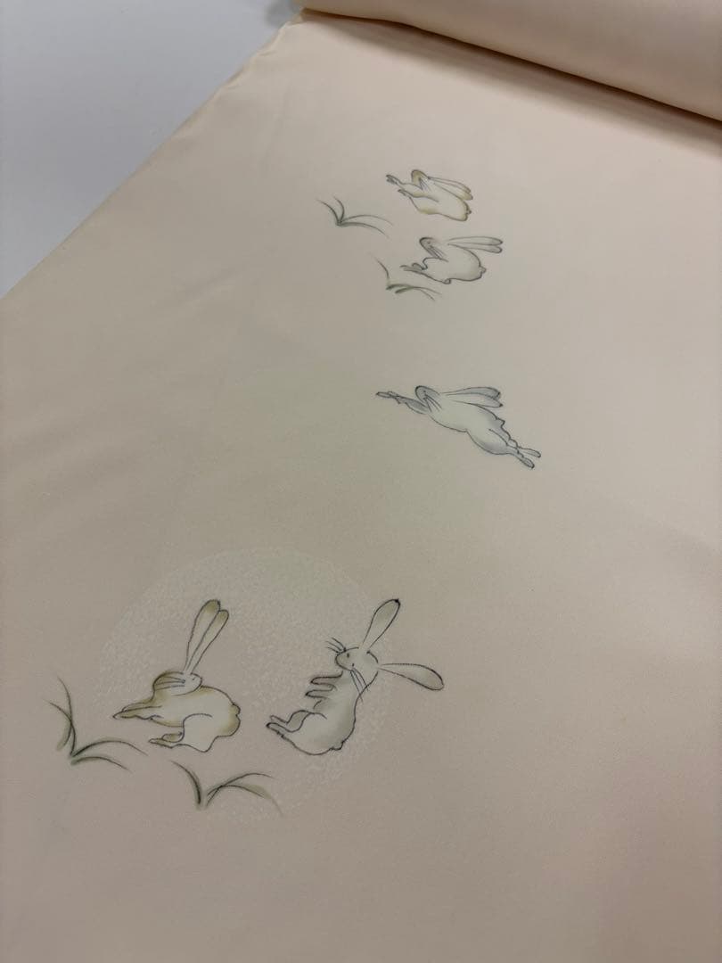 長襦袢 正絹 精華 手描き うさぎ柄 ピンク色 新品未仕立て品 少々難