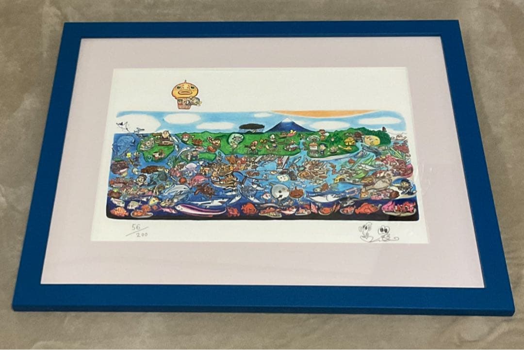 さかなクン「気球にのって」版画【希少】 く*マ様 さかなクン さかなクン気球にのって デジタル版画 直筆サイン