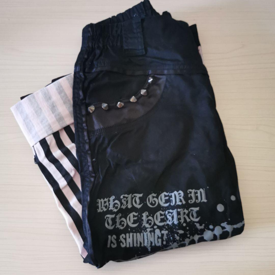 八分丈 カジュアルパンツ 黒 ピンク スカル レアデザイン 個性 ロック