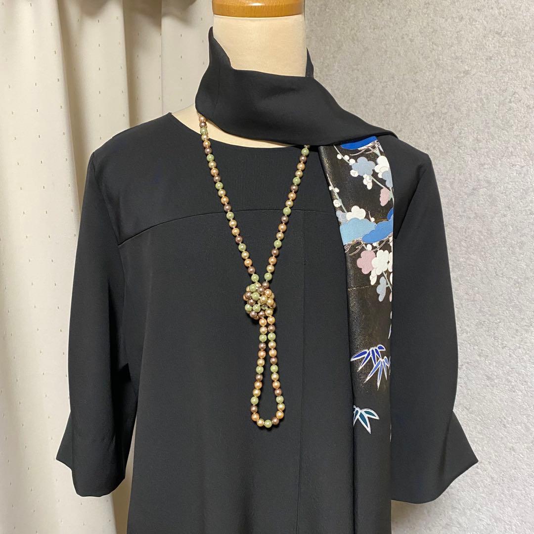 《LL 118cm》黒留袖リメイク 京友禅 七分袖ワンピース
