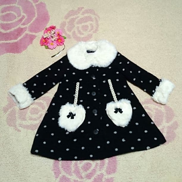 ♡669♡シャーリーテンプル♡ドット＆ハートファー♡Aラインコート♡110cm