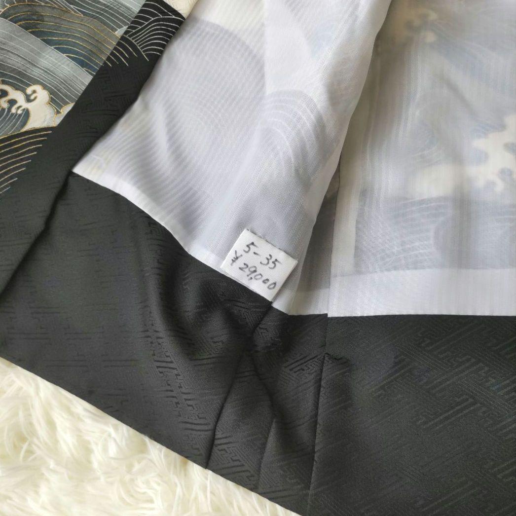 七五三 男の子 羽織 袴 肌襦袢 黒着物 金襴 帯 懐剣 白足袋 鷹 波 5歳