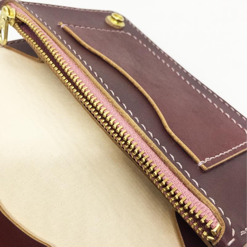 本革】ミドルトラッカーウォレット 紫檀色 チェリーブラウン 真鍮 レザー