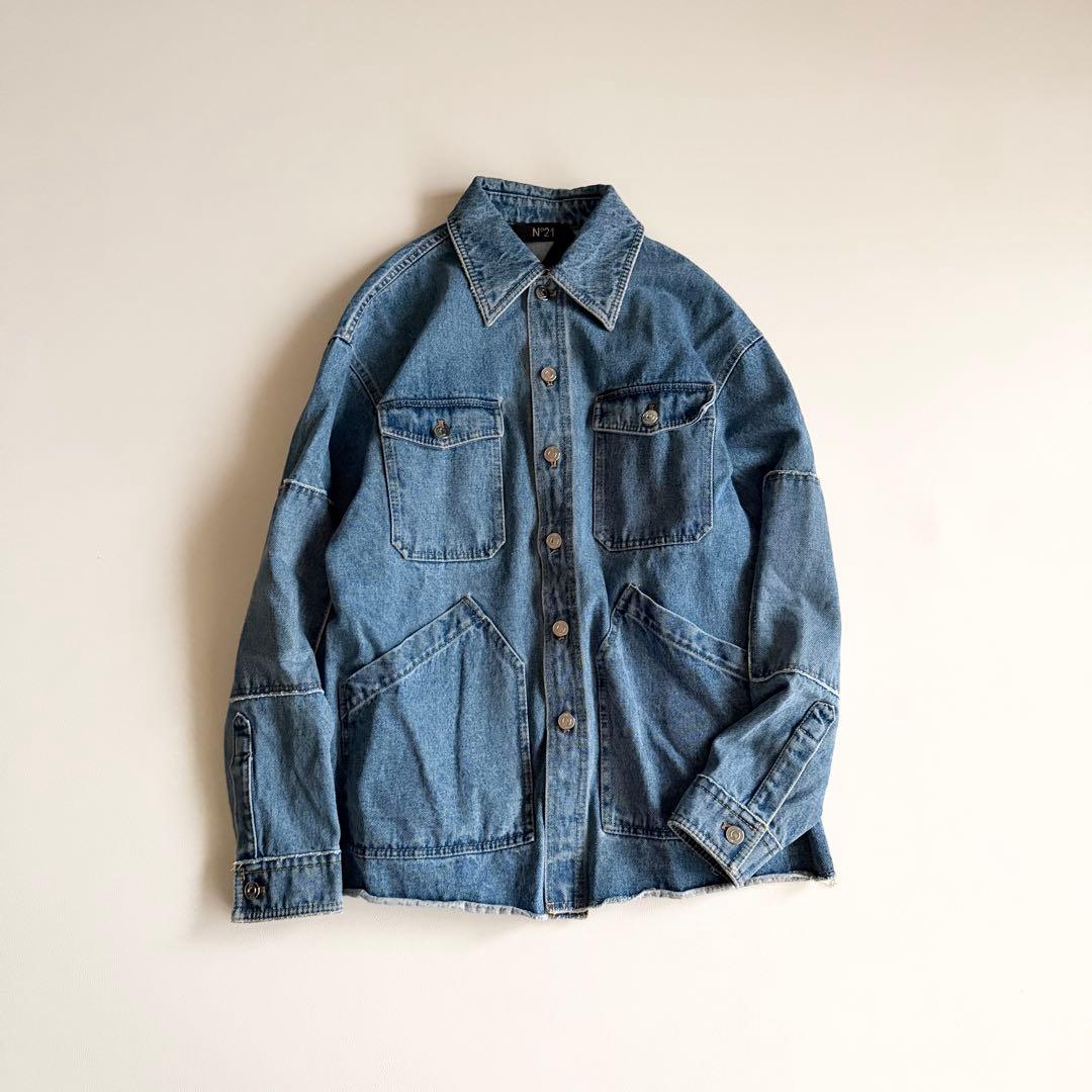 23SS 【ヌメロヴェントゥーノ】 オーバーデニムジャケット 銀ボタン 革