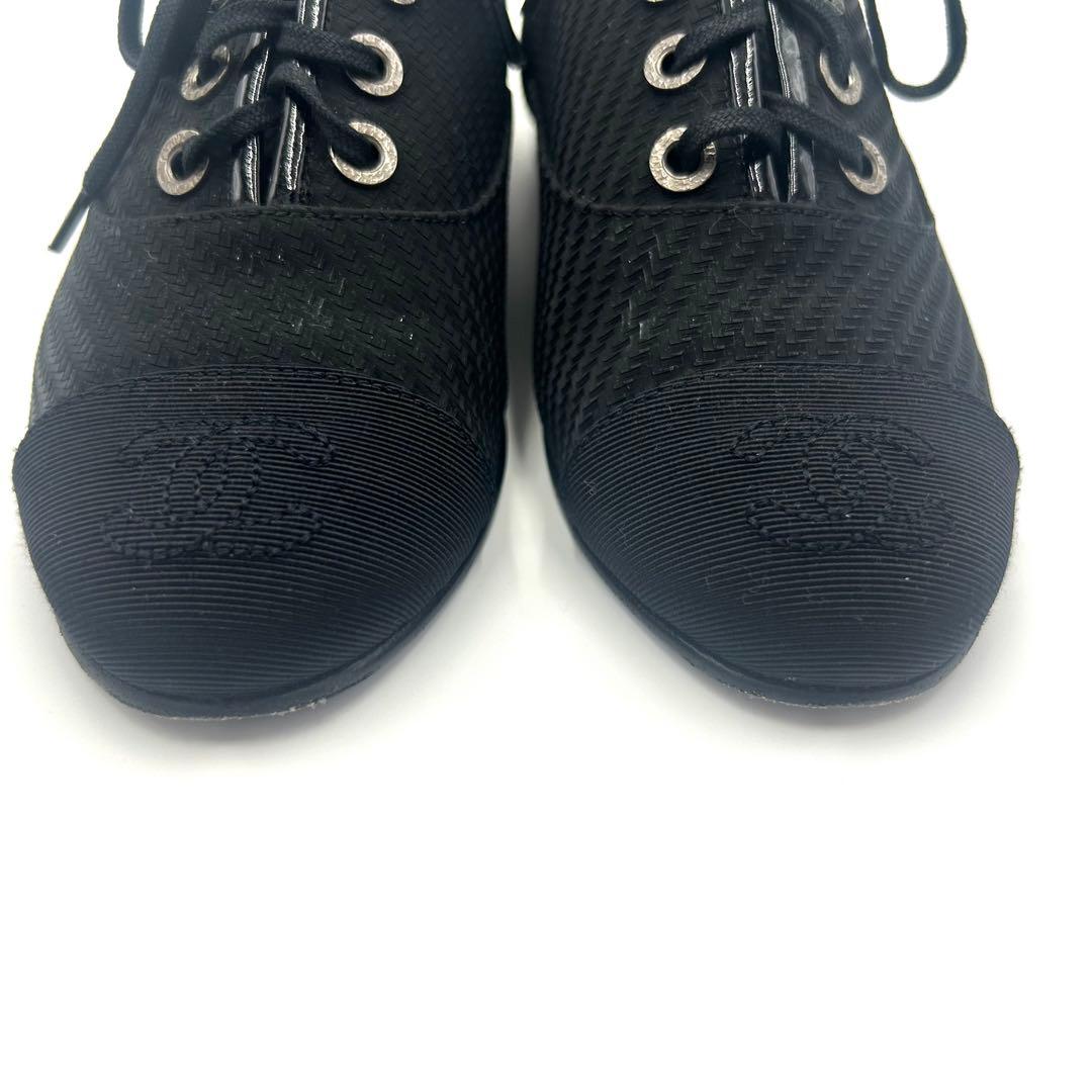 CHANEL シャネル シューズ ファブリック レースアップ 22.5cm