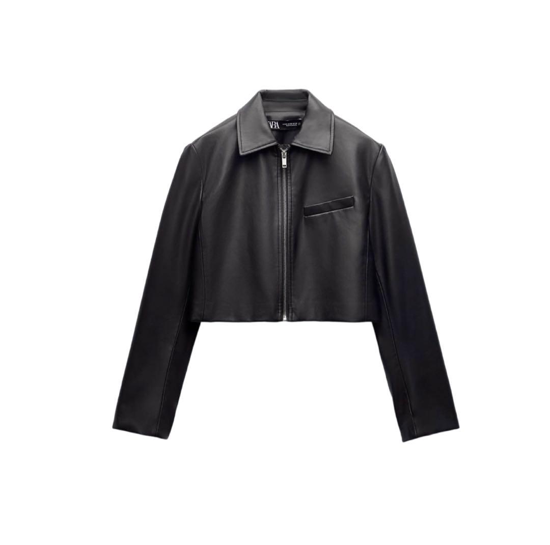 ZARA ザラ ショート丈フェイクレザージャケット ブラック XS - メルカリ