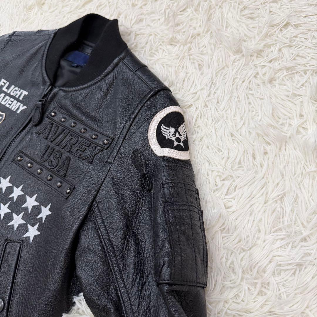 1619 AVIREX レザージャケット Sサイズ 黒 レディース スタッズ