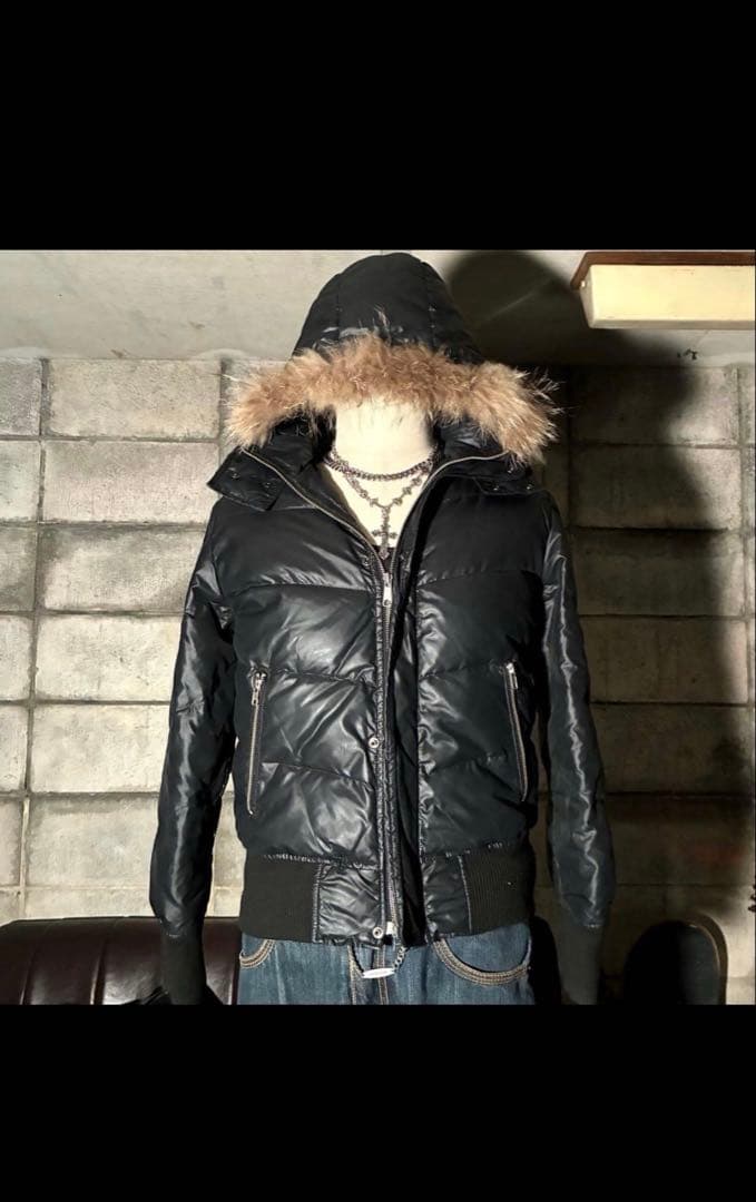 平成　お兄系　ダウンジャケット　リアルファー　グランジ　Y2K ダブルジップ y2k ファー付き ダウンジャケット 平成ギャル男 光沢 ダブルジップ