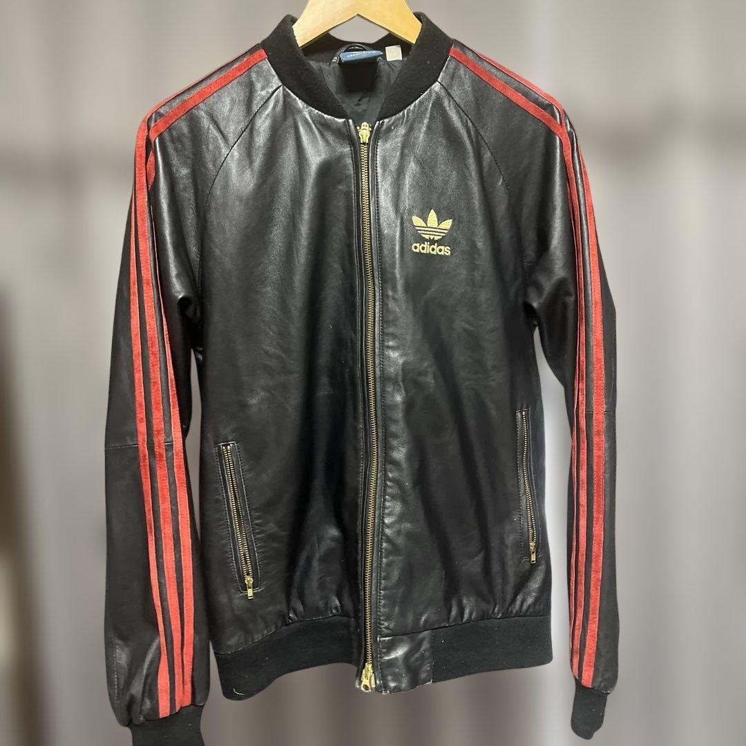 adidas レザージャケット 松本人志 ブラック/レッド - メルカリ