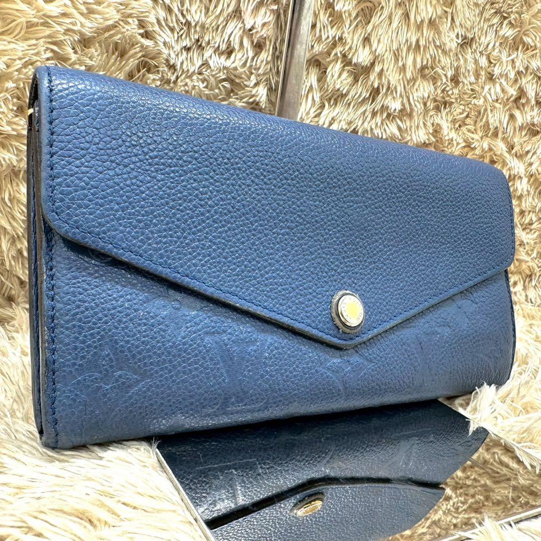 美品】ルイヴィトン 長財布 フラップ ブルー ポルトフォイユサラ アン