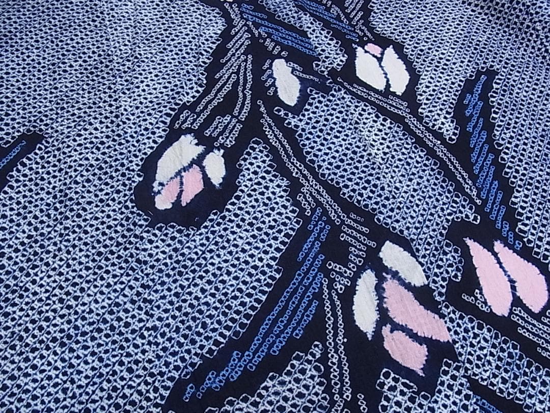 eふれんず◇有松鳴海絞り 夏物 浴衣 枝花文 綿◇am1136