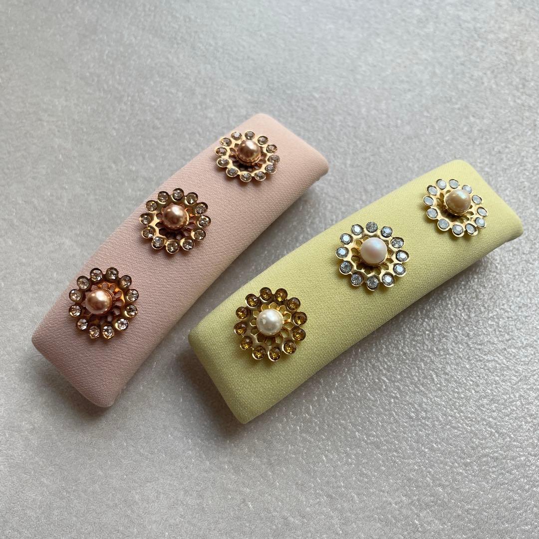 ACCA 希少☆ イエロー パール バレッタ フラワー 黄色 花