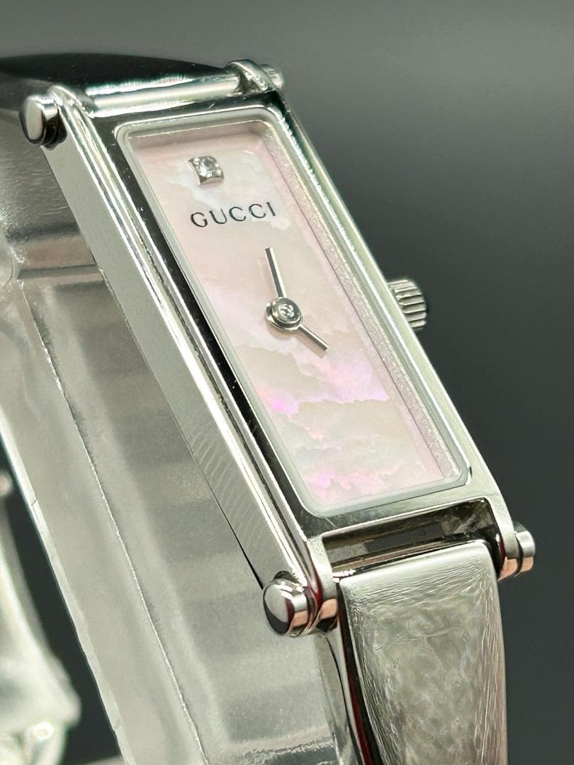 稼働【美品】GUCCI グッチ 時計 1500L シェル文字盤 レディース GUCCI ピンクシェル文字盤 レディース腕時計 1500L バングルウォッチの