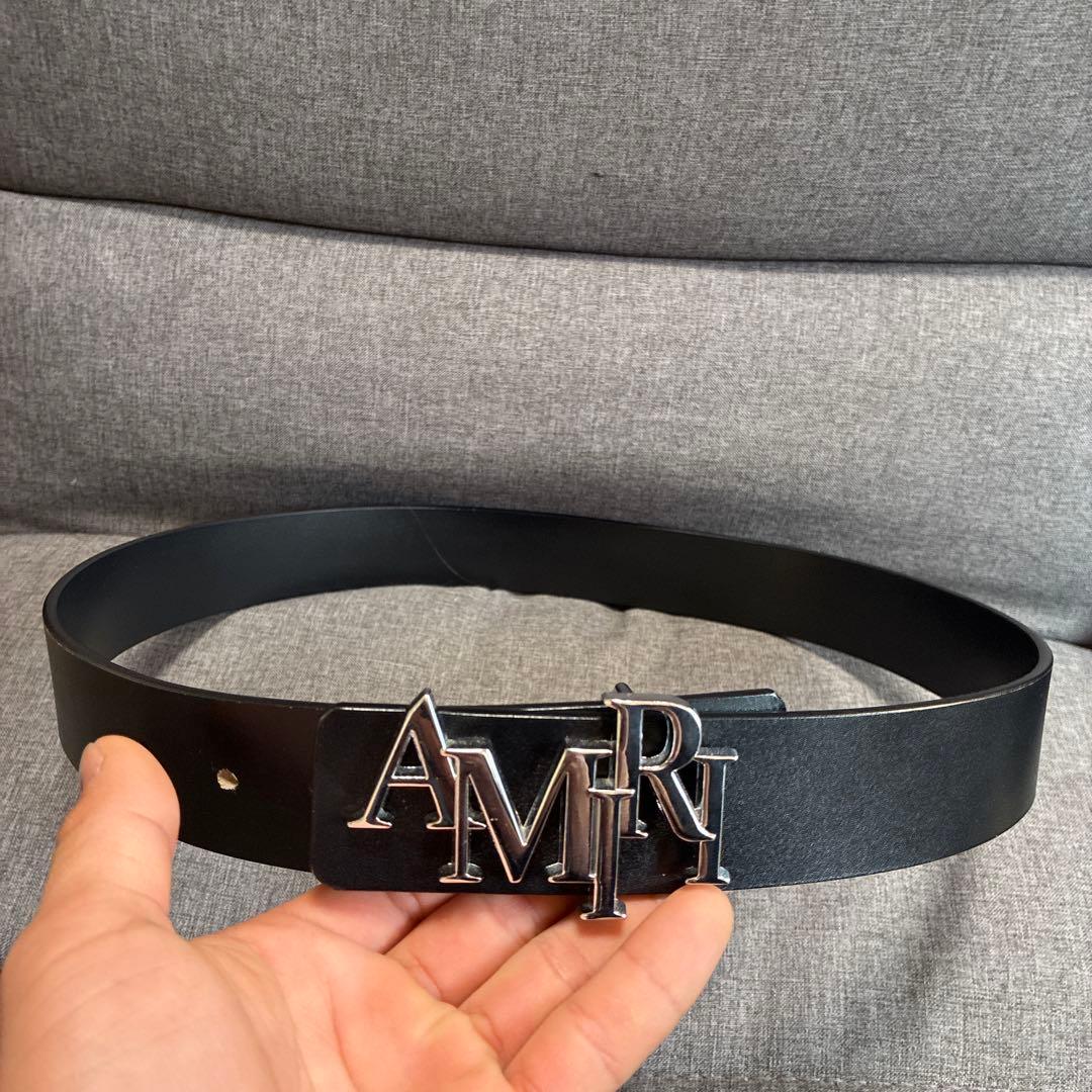 AMIRI ブラックレザーベルト ロゴバックル - メルカリ