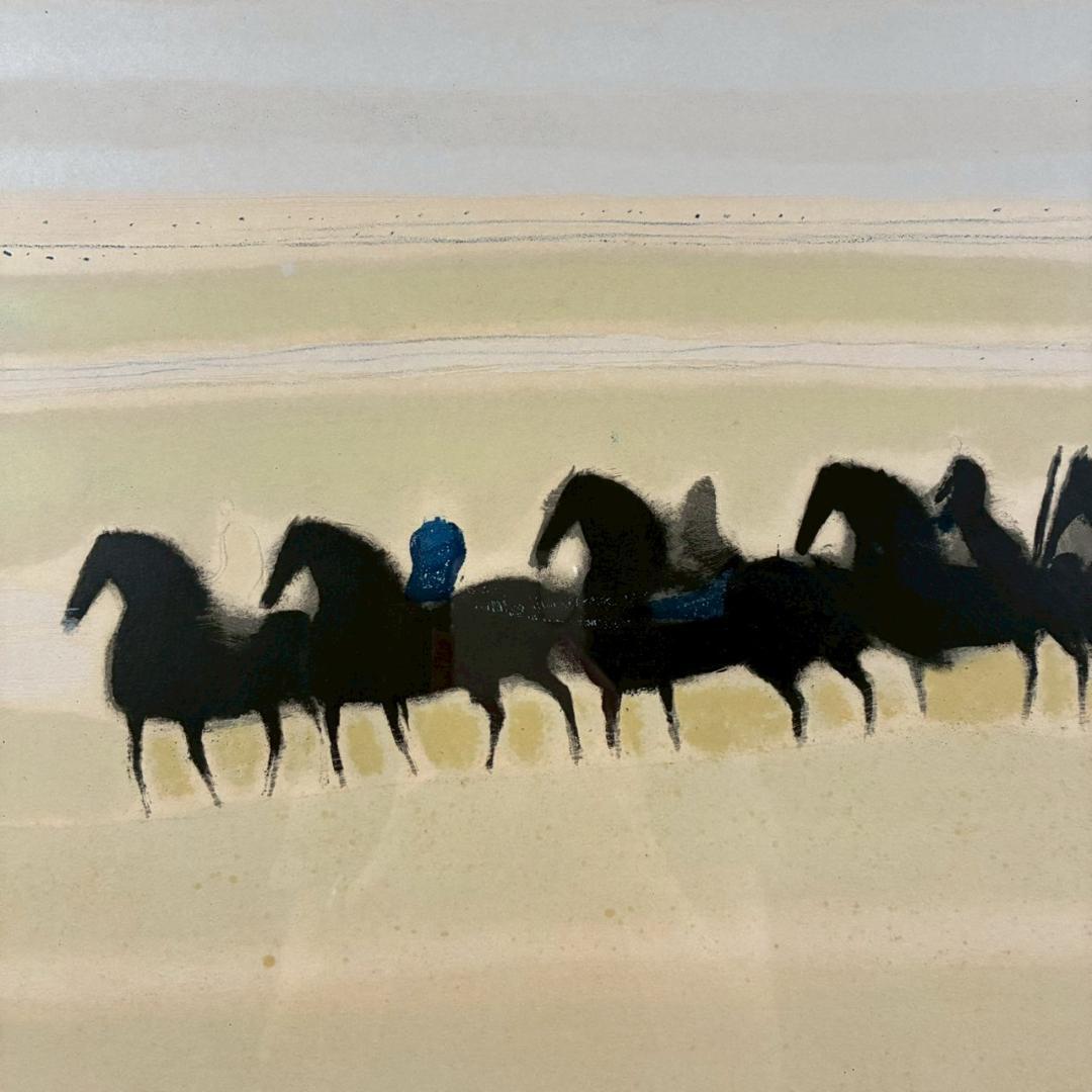 アンドレ・ブラジリエ「乗馬」リトグラフ 大作 直筆サイン入り 額縁