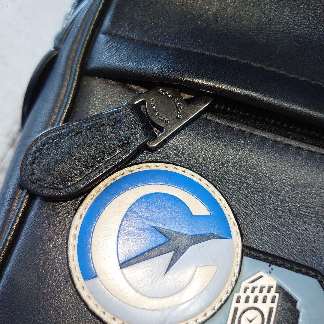 COACHショルダーバッグ ワッペン刺繍NYレザーネイビー黒 - メルカリ