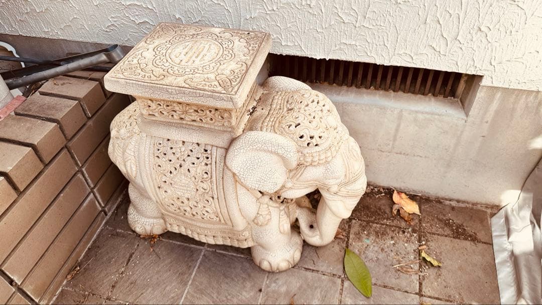 送料別】 陶器製 象 花台 置物 インテリア アンティー